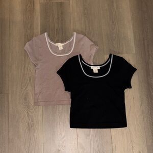 Happily grey set of Women's Short Sleeve Crop Tops  - Black & Mauve